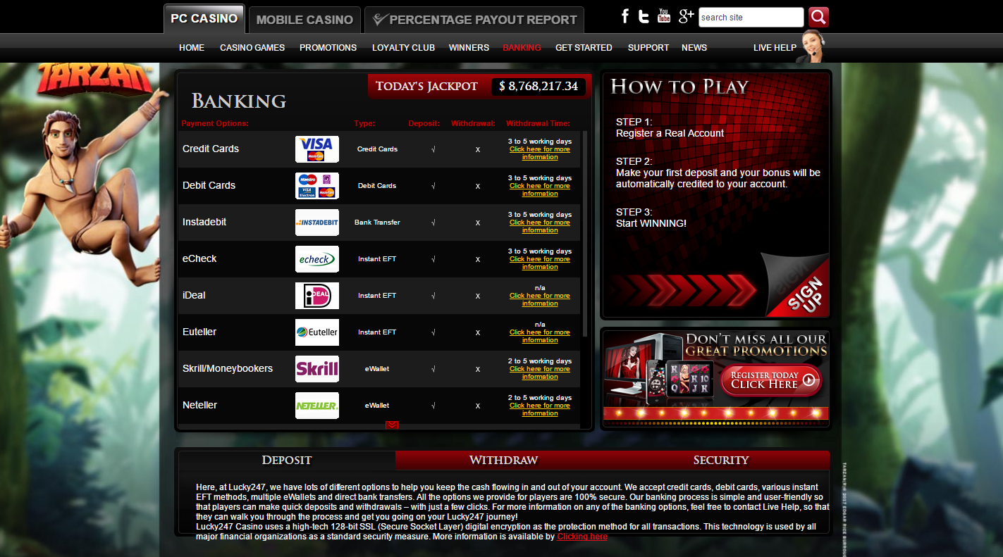screenshot of the banking section